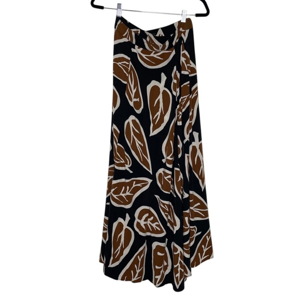 Who What Wear Maxi Skirt Womens Sz 2 Black Brown Abstract Leaf Print Earthy Boho - Picture 5 of 9